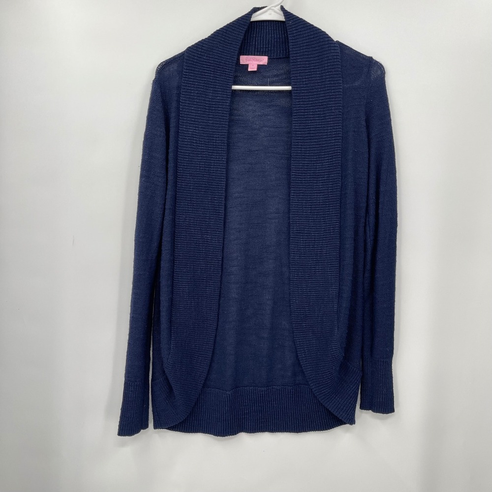Lilly Pulitzer Navy Blue Open Front Cardigan Sweater Size S Ribbed Detail